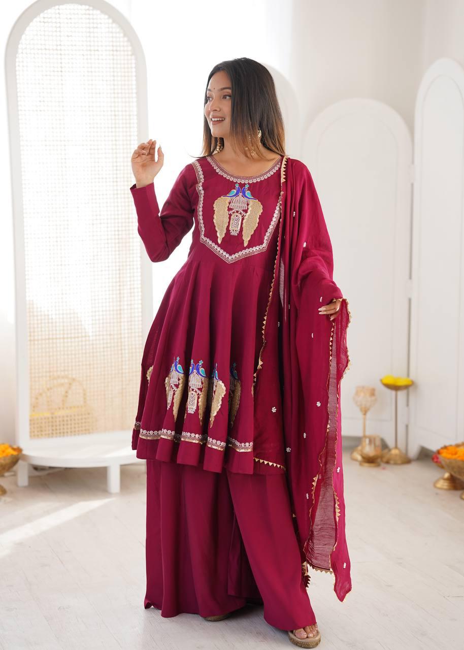 Vastika Royal Peacock Embroidered Anarkali 3-Piece Set