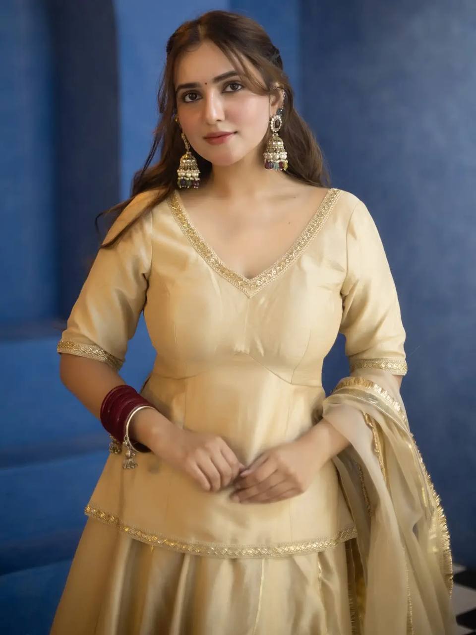Vastika Vichitra Silk Designer Top Lehenga Set