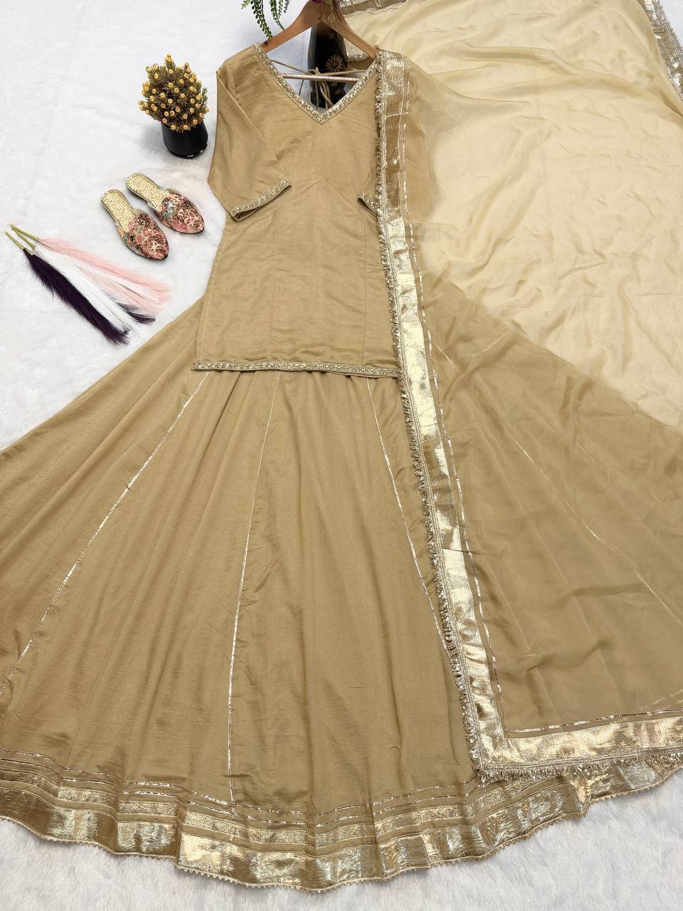 Vastika Vichitra Silk Designer Top Lehenga Set