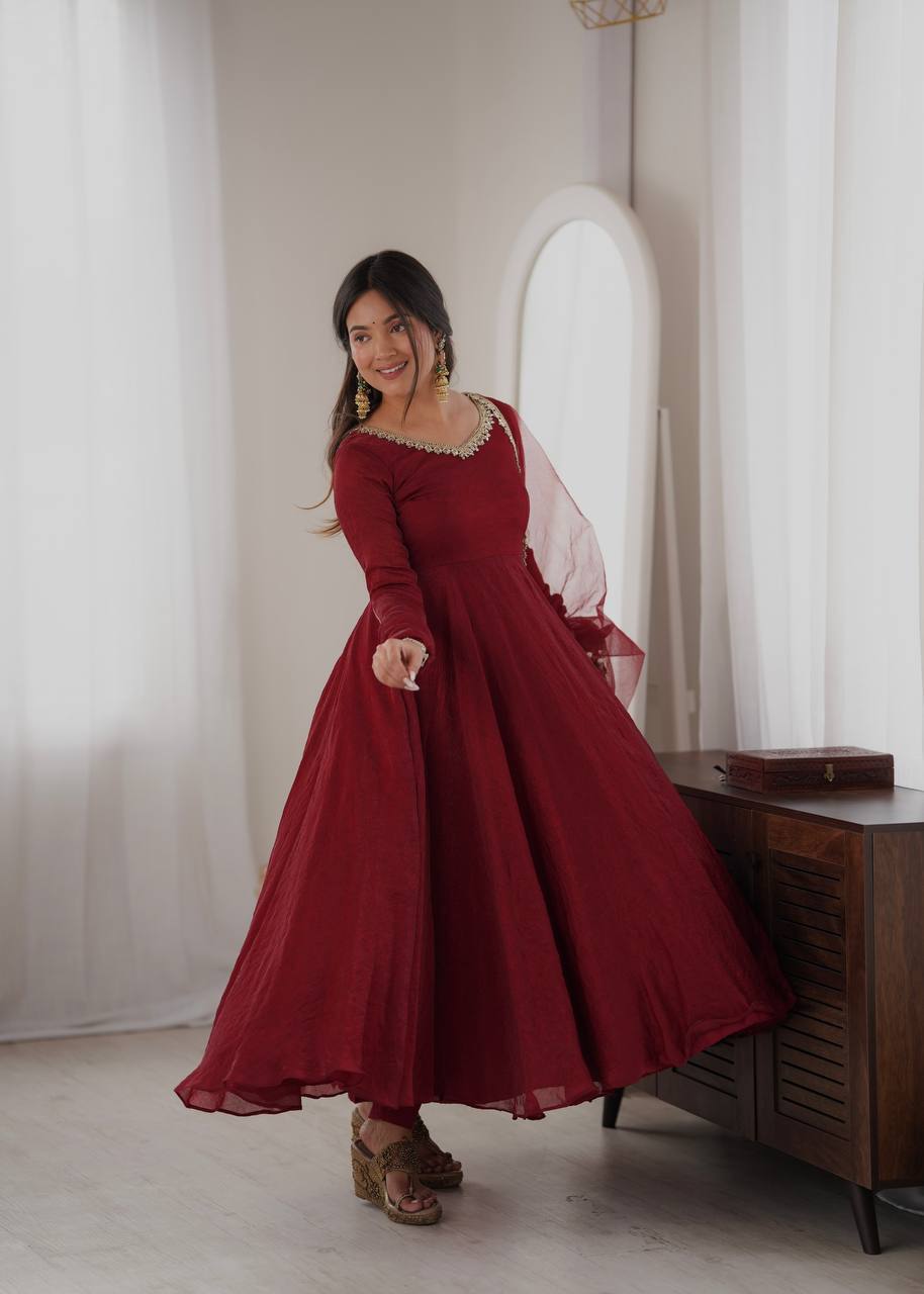 Vastika Doremon Crush Designer Three Piece Set Red
