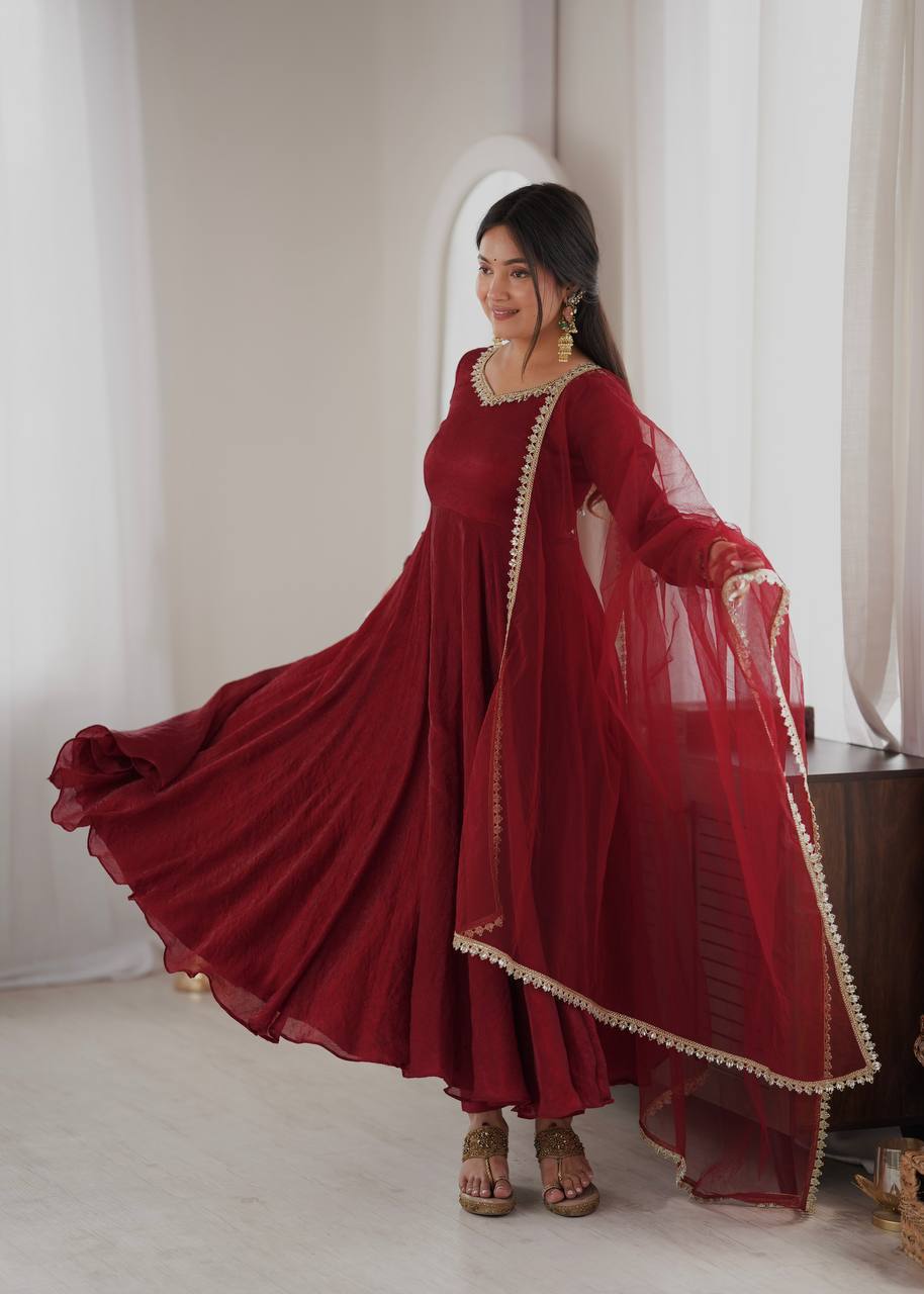 Vastika Doremon Crush Designer Three Piece Set Red