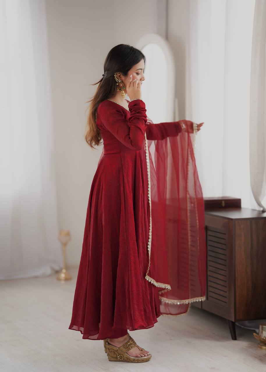 Vastika Doremon Crush Designer Three Piece Set Red
