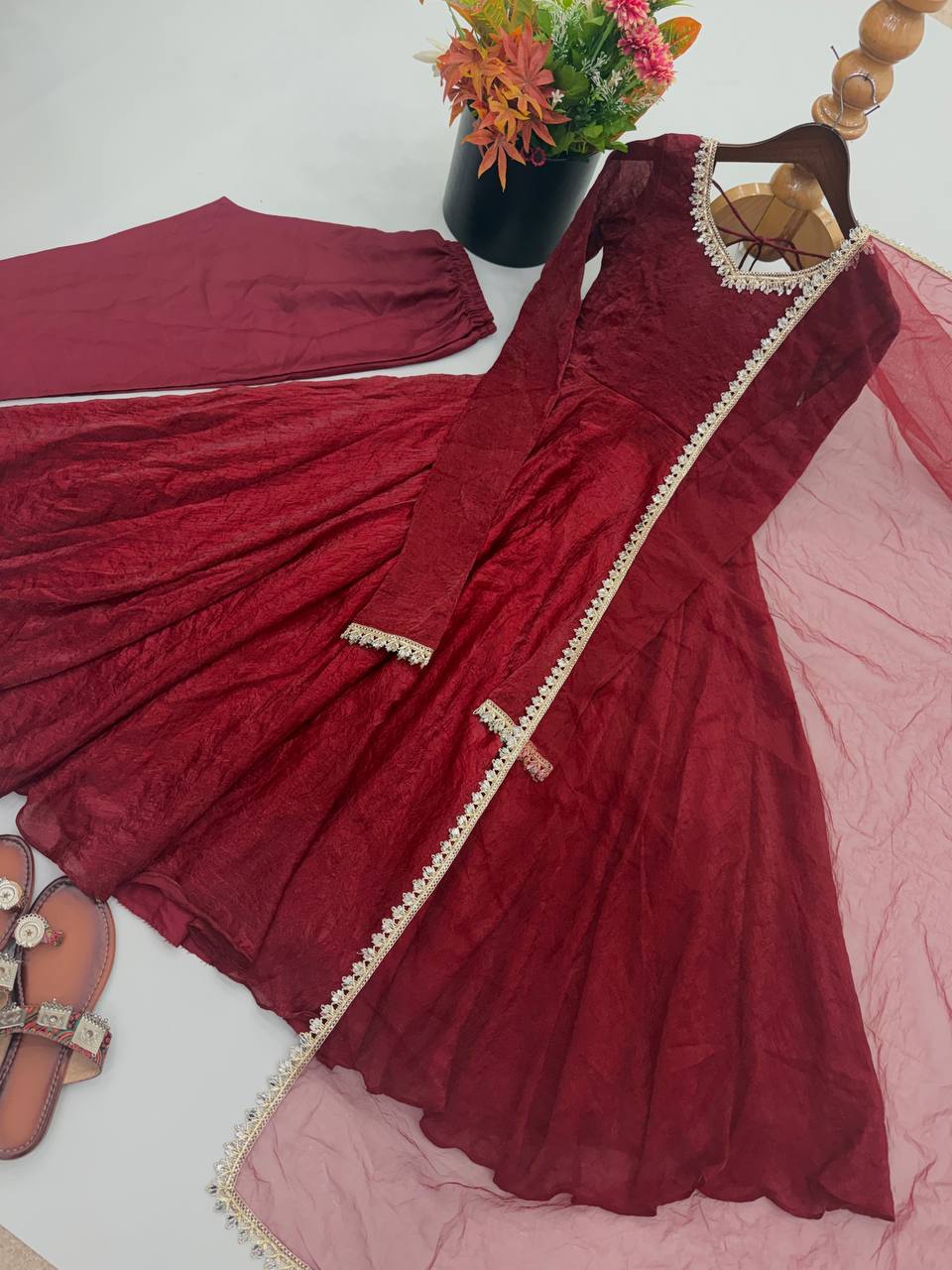 Vastika Doremon Crush Designer Three Piece Set Red