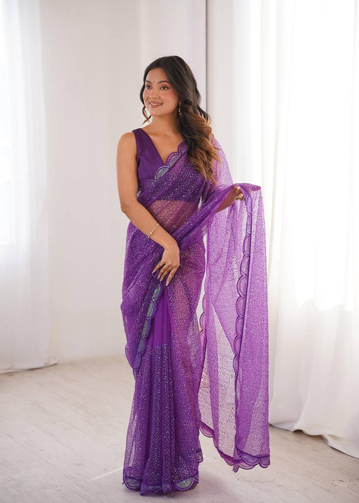 Vastika Purple Designer Net Saree