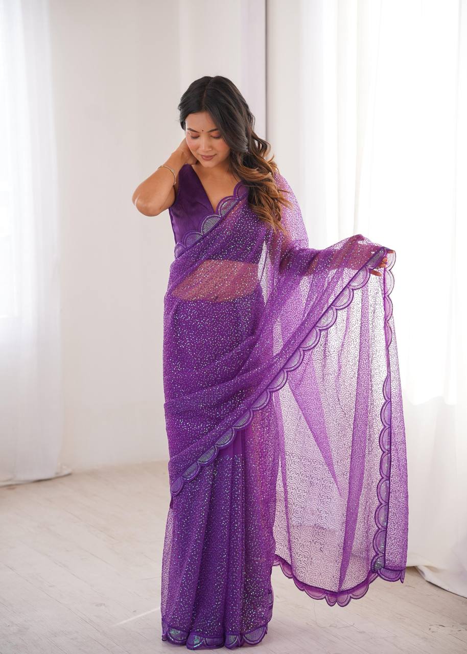 Vastika Purple Designer Net Saree