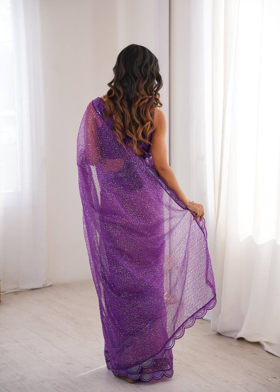 Vastika Purple Designer Net Saree