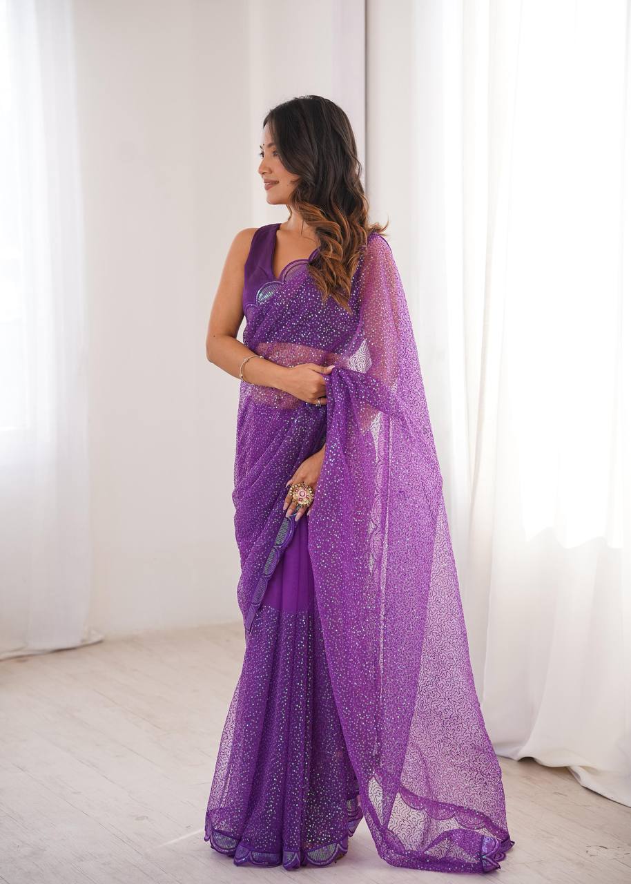 Vastika Purple Designer Net Saree
