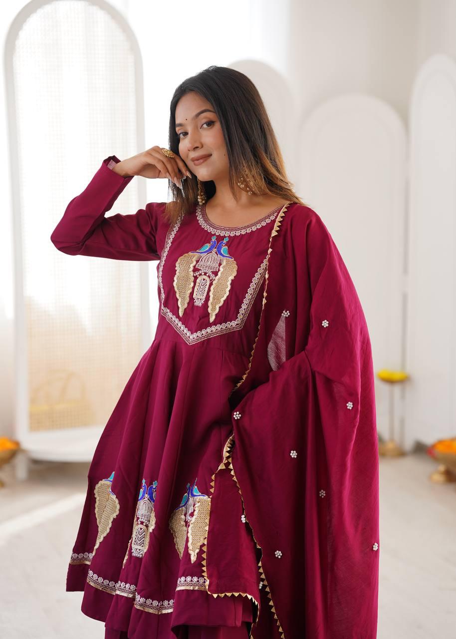 Vastika Royal Peacock Embroidered Anarkali 3-Piece Set