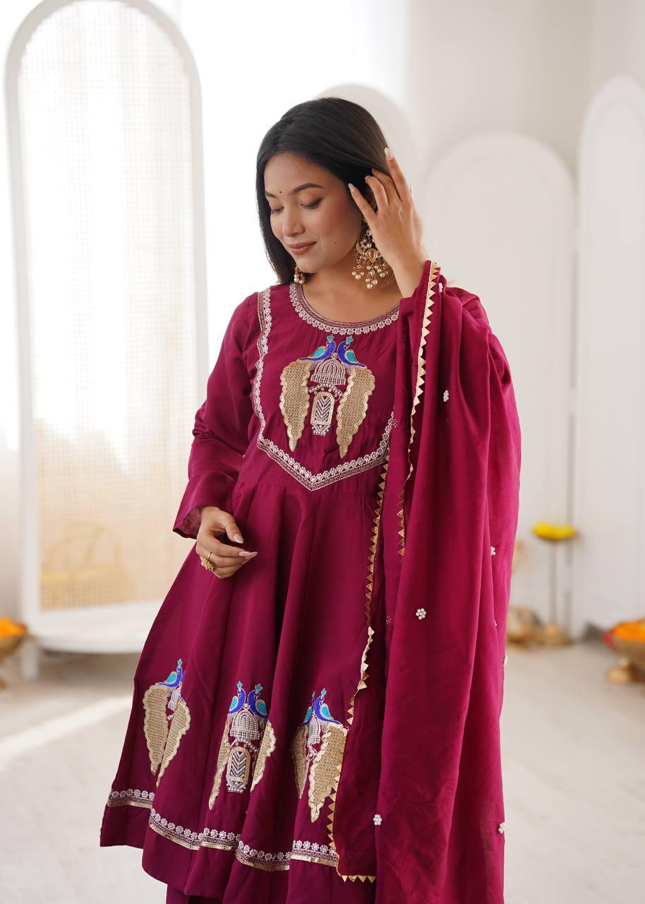 Vastika Royal Peacock Embroidered Anarkali 3-Piece Set