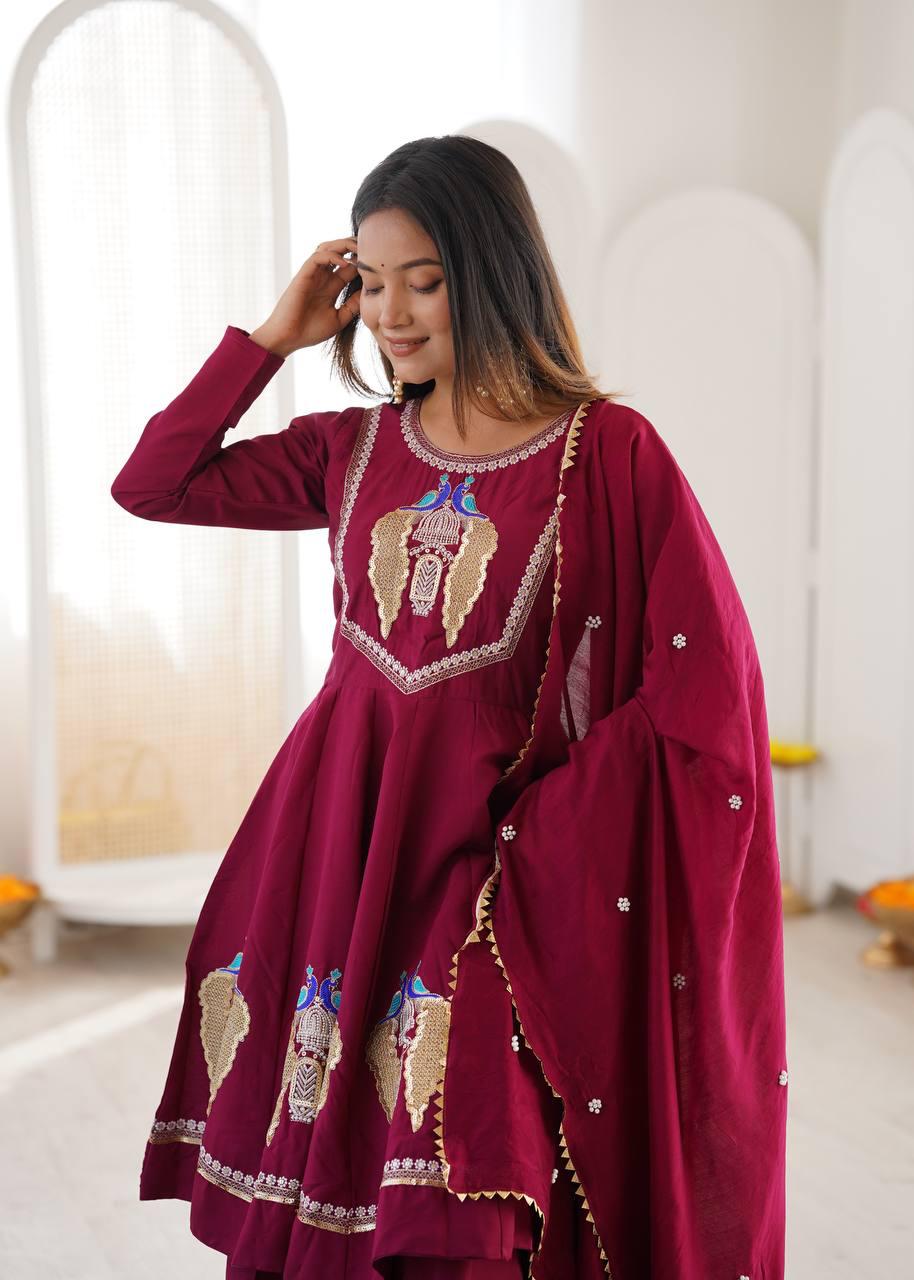 Vastika Royal Peacock Embroidered Anarkali 3-Piece Set