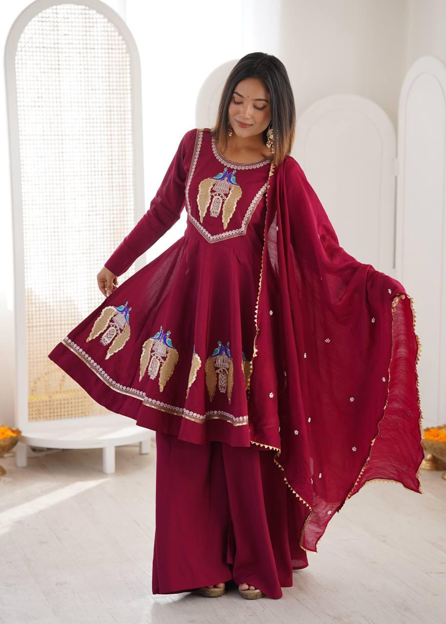 Vastika Royal Peacock Embroidered Anarkali 3-Piece Set