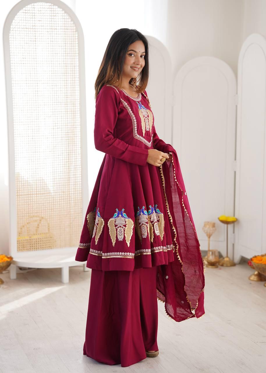 Vastika Royal Peacock Embroidered Anarkali 3-Piece Set