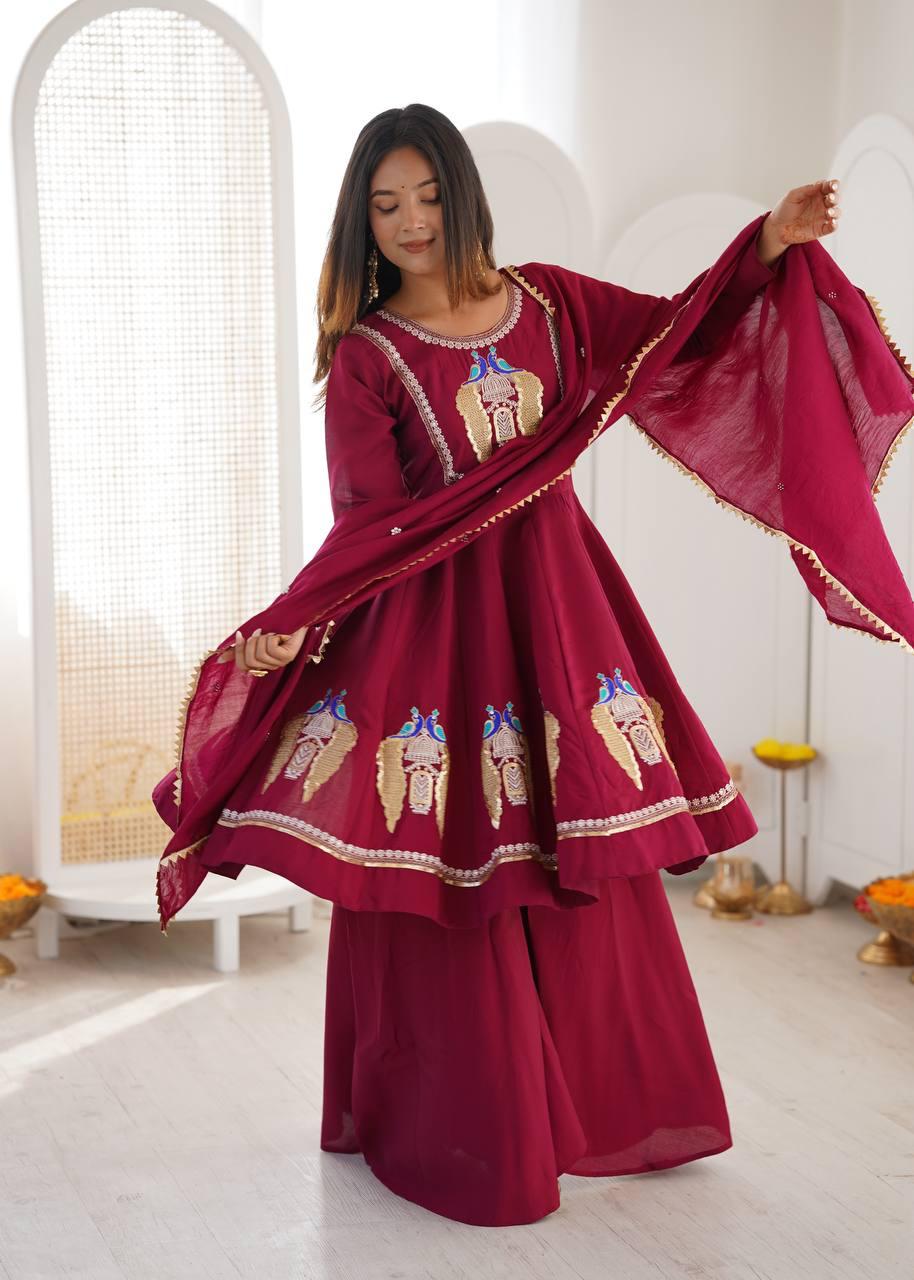 Vastika Royal Peacock Embroidered Anarkali 3-Piece Set