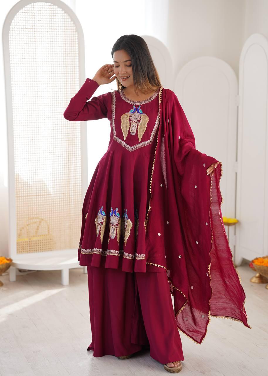 Vastika Royal Peacock Embroidered Anarkali 3-Piece Set