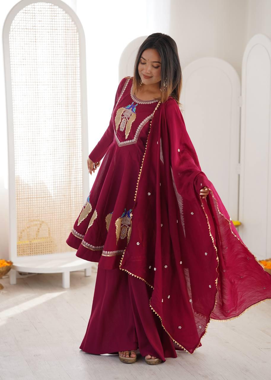 Vastika Royal Peacock Embroidered Anarkali 3-Piece Set