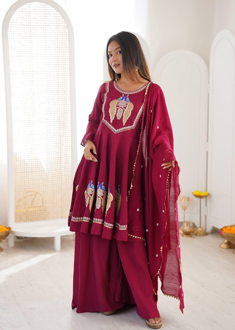 Vastika Royal Peacock Embroidered Anarkali 3-Piece Set